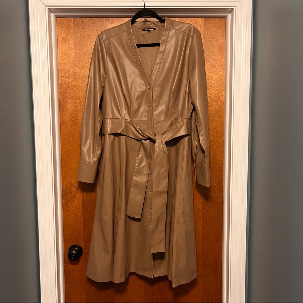 Kobi Halperin Fontana Belted Tan Faux Midi Dress. Size large.